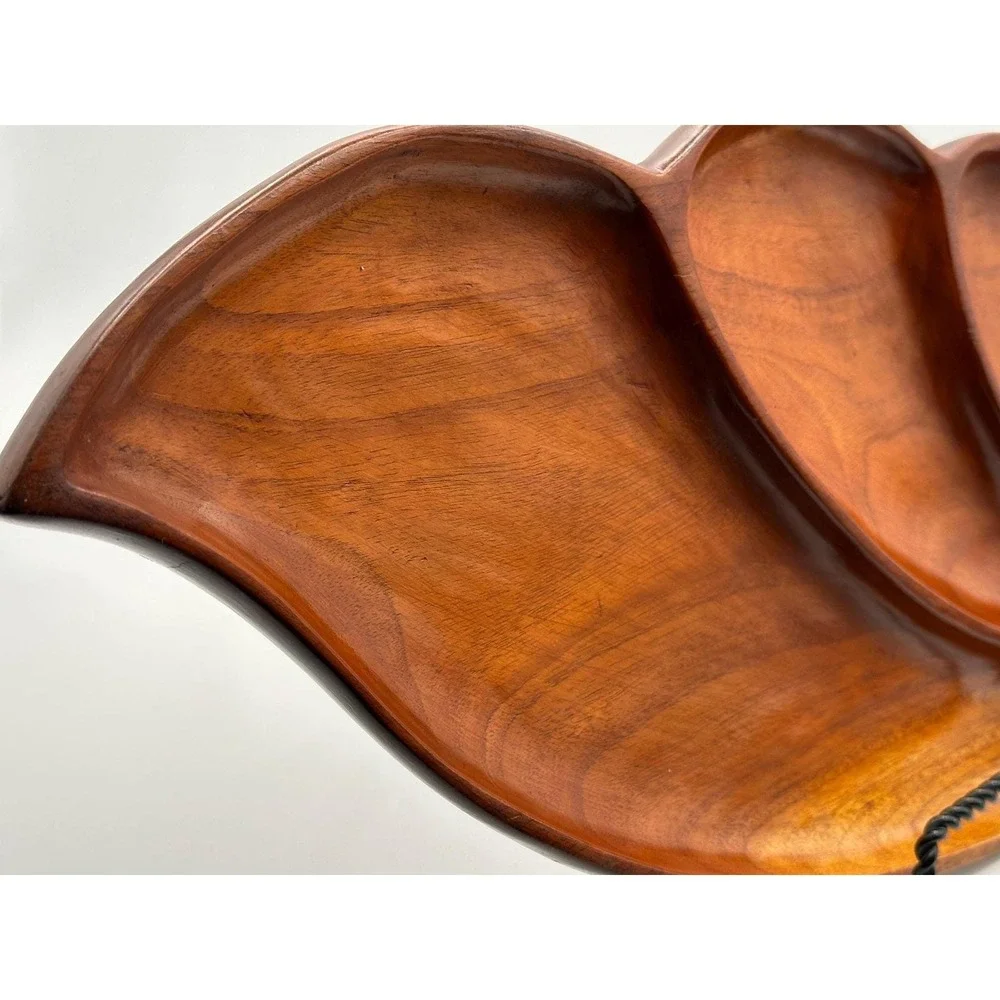 Vintage MCM Monkey Pod Wood Serving Tray 3 Compartment Snack Dish